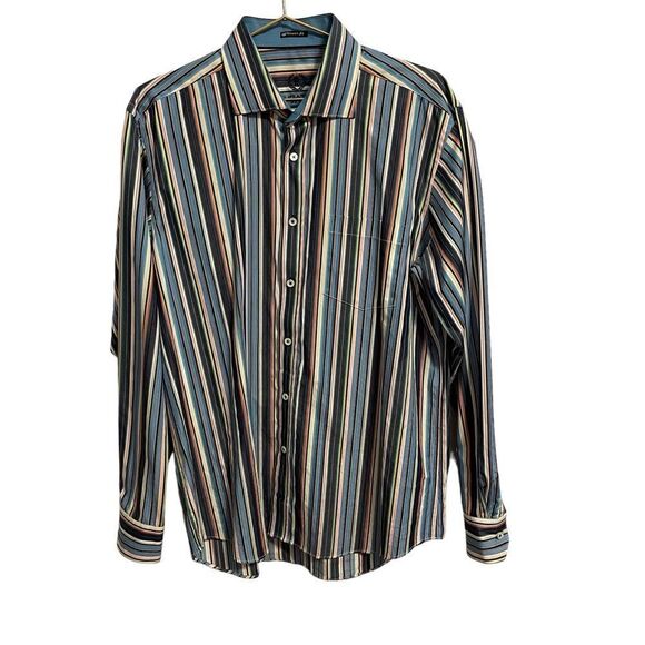 Bugatchi Umo Classic Fit Striped Button-Down Dress Shirt Size Large - Picture 1 of 8